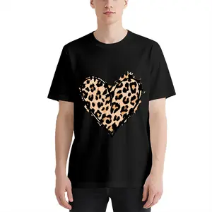 Women's Leopard & Heart Print Casual T-Shirt, Breathable Loose Round Neck Short Sleeve Top with Brown & Golden Animal Pattern, Machine Washable All-Season Daily Wear Tee