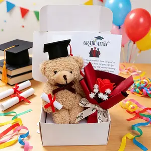 Graduation Teddy Bear Keepsake Box, Mini Bear with Graduation Accessories and Bouquet, Sentimental Graduate Gift for Students, Graduation Gifts