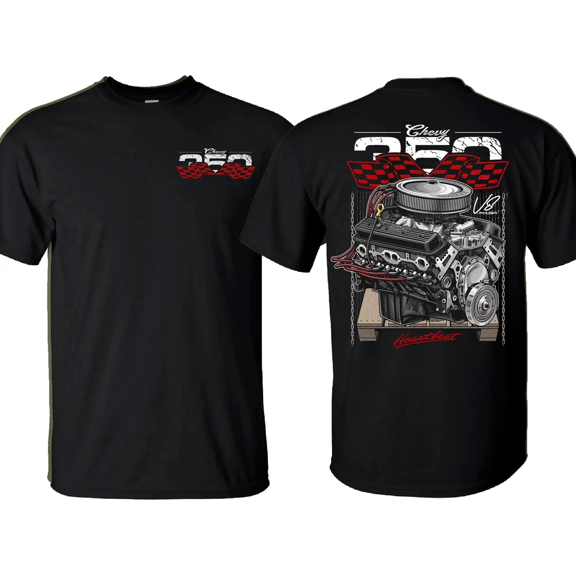 Men's True Chevy 350 V8 Engine Power T-shirt - Premium 100% Organic Cotton, Regular Fit, Made in USA
