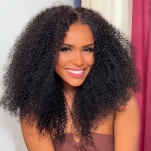 Geeta Hair 200% Density Glueless Wig 6X4 Kinky Curly Pre Cut Lace Wear and Go 100% Human Hair Wigs Natural Color##SummerVibes