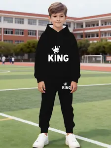 Boys' College Style Sports Suit with Hooded Sweatshirt and Pants, Comfortable Spring Autumn for Big Kids Sports Outfits