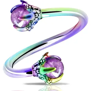 Twist Helix Earring 316L Stainless Steel Dragon Claw with Opalite Center 16G Twist Lip Labret Cartilage Upper Lobe