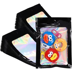 4x6 Inch Black Holographic Mylar Bags, 100 count Resealable Foil Zipper Pouches for Gummies,  Storage, Party Favors, Small Business Packaging