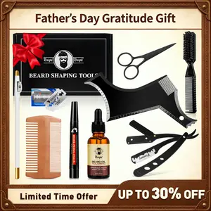 【Father's Day Gratitude Gift】Beard Shaper for Men Beard Shaping Tools - Beard Straightener, Beard Template Guide, Professional Straight Edge Razor, Edge Blade, Barber Pencil, Beard Comb, Scissor, Gifts for Men Boyfriend Husband
