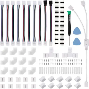 LED Strip Light Connector Kit, Led Strip Accessories Set for 5050 4 Pin 10mm RGB Led Light Strips with Connectors Clips and Tools