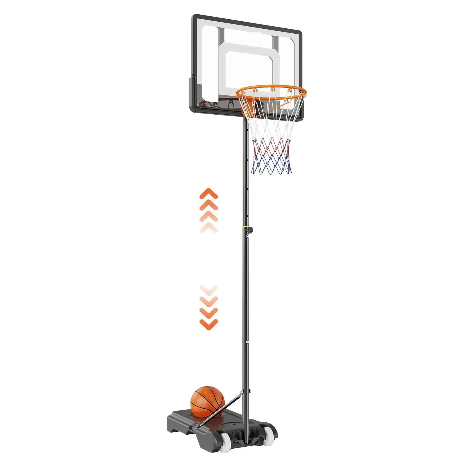 32 Inch Portable Basketball Hoop System, 5-7 FT Height Adjustable Basketball Goal with Fillable Water/Sand Base & Rolling Wheels, Rustproof Steel Pole Weather-Resistant PC Backboard Set for Indoor Outdoor Kids Adults Sports