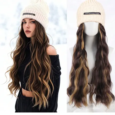 22 Inch Long Straight Curly Wave Wig, Elastic Weave Cap, Synthetic High Temperature Fiber, Heat Friendly Wig, 100% Density, Natural Look, Daily Wear, Bohemian Wavy Wig, Synthetic Wavy Wigs