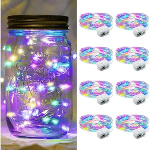 8 Pack Fairy Lights 7Ft 20 LED Twinkle String Lights 3 Modes Battery Operated Waterproof Firefly Starry for Mason Jar Party Wedding Easter Valentines Day Table Centerpieces Rainbow-Pastel