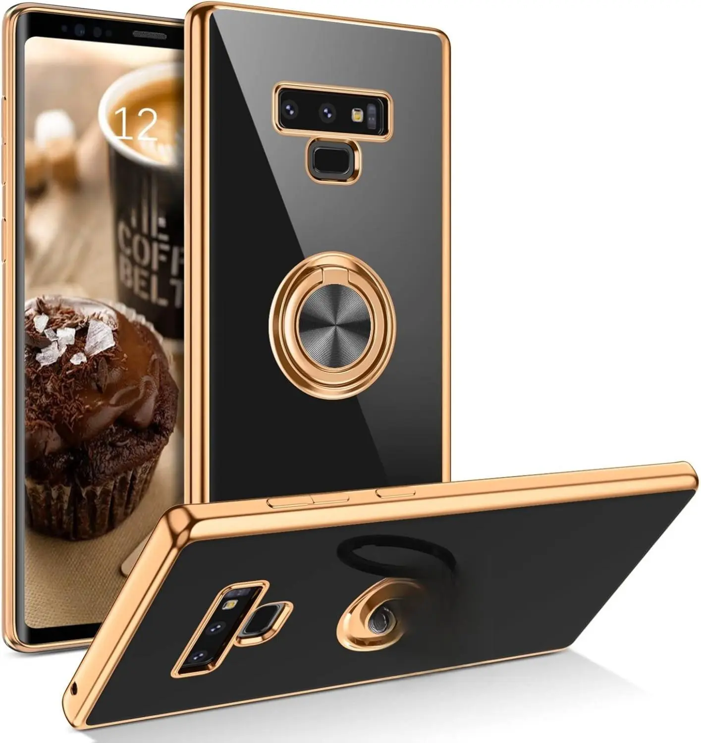 Samsung Galaxy Note 9 Case with Ring Holder Kickstand 360 Degree Rotation Magnetic Car Finger Soft TPU Slim Cover Shockproof Protective Phone Case for Samsung Note 9 6.4 Inch, Black