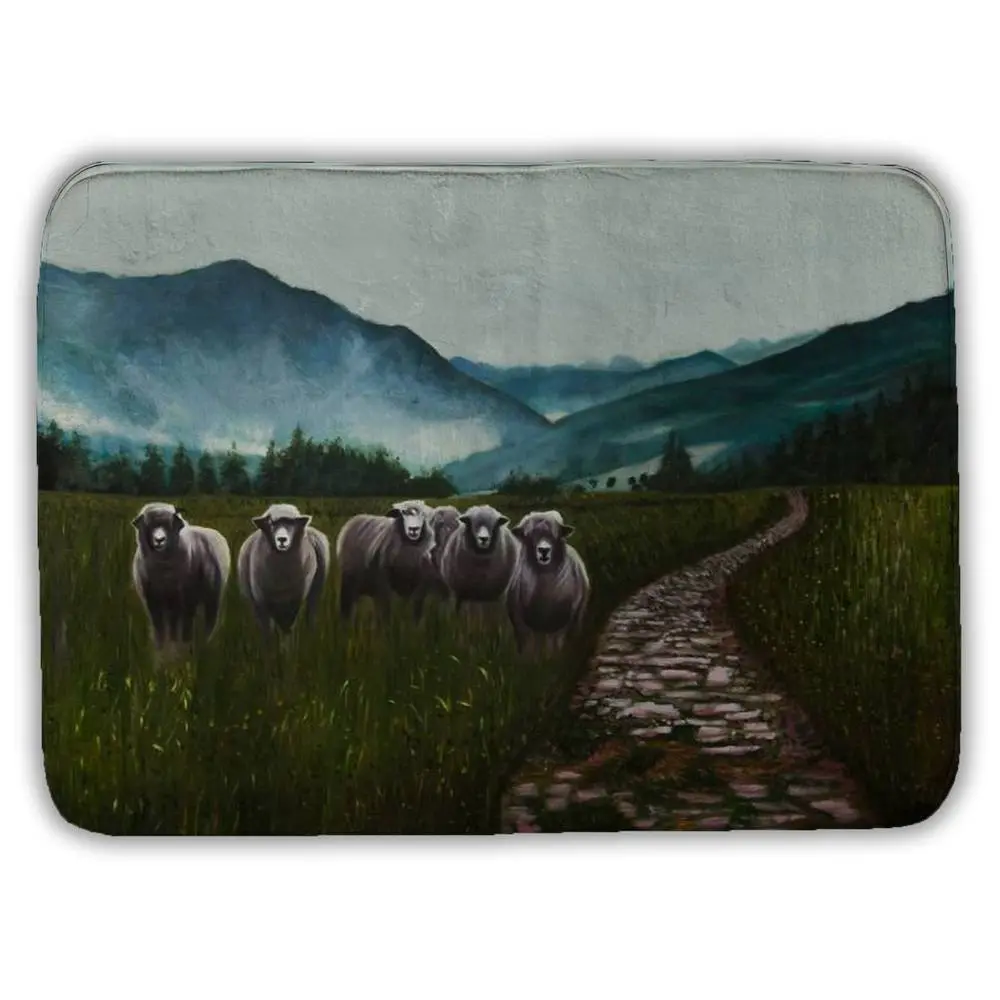 360 stand Rectangle Microfiber Foam Bath Mat, 17x24 in Traditional Farmhouse Rustic Sheep Scene Design, Cozy Bathroom Home Decor, Ideal Gift, Bath Rug, Home Goods, Non-Slip, Decorative, Bath Mat For Tub Non Slip, Animals