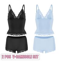 V-Camisole Set(Black/Haze Blue)