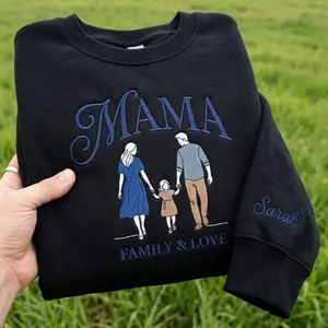 Cute Mama Sweatshirt – Embroidered Family Line Art Crewneck, Soft Cozy Mom Gift, Minimal Love Design