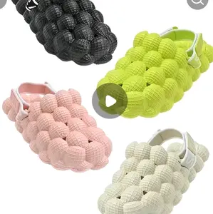 Women's Lychee Bubble Slide Sandals, Casual Hook & Loop Strap Massage Sandals, Indoor & Outdoor
