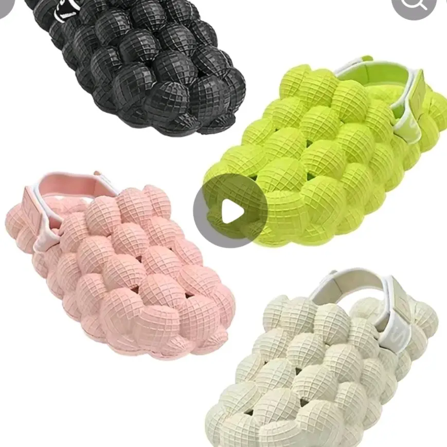 Women's Lychee Bubble Slide Sandals, Casual Hook & Loop Strap Massage Sandals, Indoor & Outdoor