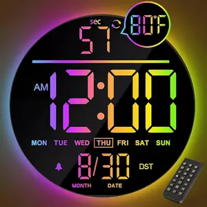 10" Digital Wall Clock with Remote – RGB Large LED Display, Auto DST, Alarm & Countdown Timer, Perfect for Living Room, Gym, Gaming Room & Seniors