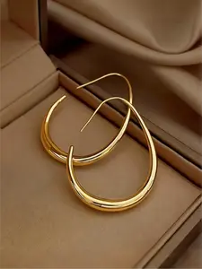 Hypoallergenic Gold Teardrop Hoop Earrings for Women ，Gold Plated Stainless Steel Large Oval Hoops, Tarnish Resistant, Comfortable Lightweight Earrings for Sensitive Ears, Ideal for Daily Wear & Gifting