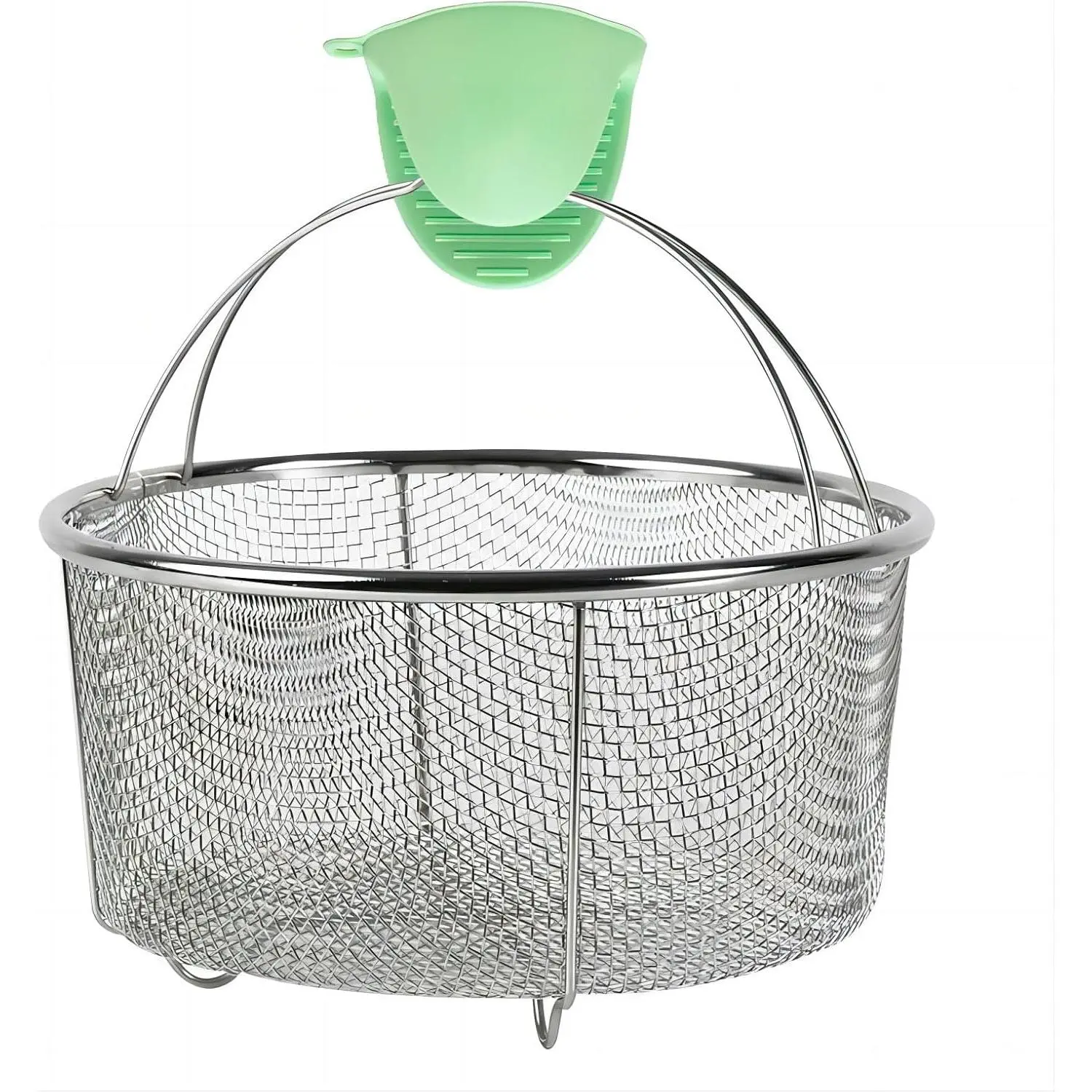 Mesh Steamer Basket  Stainless Steel Net Strainer and Insert Pressure Cookers Pots for Washing Fry Steam or Cook Fruits Vegetables Pastas (Free 2 Pcs silicone gloves)