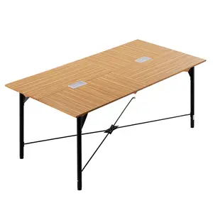 Conference Table, 6 Ft Office Meeting Desk for 6-8 People, Modern Rectangle Seminar Table with Powder-Coated Metal Legs, Durable Meeting Desk Suitable for Office, Boardroom, Conference Room, Easy Assembly, Brown Finish