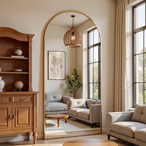 Elegant Arched Floor Mirror 76" x 34" Wide Standing Vanity Mirror for Bedroom Decor Dressing Room