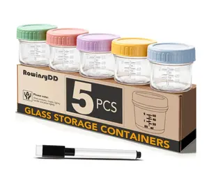 5 Pack Glass Food Storage Containers, 4 oz Leakproof  Food Jars with Lids, Small Glass Food Containers, Freezer & Microwave Safe, BPA Free