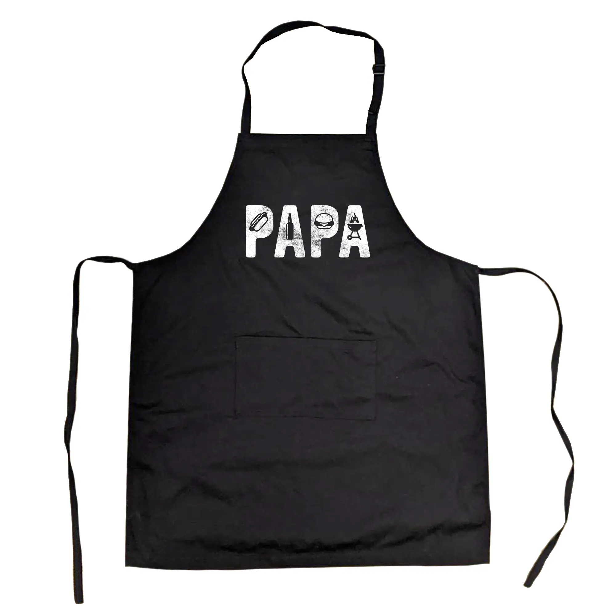 Papa Grill Cookout Apron Funny Backyard Bar-B-Que Novelty Father's Day Kitchen Smock Funny Aprons Adjustable Household Items Graphic Print Funny Food Cover Grilling Apparel for Men Black