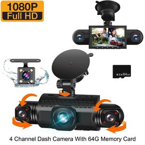 4 channel dash camera for car, 1 set 360° swivel camera, full hd front & rear & left & right camera, loop recording reversing camera, safety dash camera (night version), car dashboard camera, automotive dvr camera