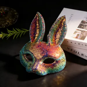 Half Face Sequin Sparkling Bunny Rabbit Mask, Adorable Cartoon Animal Mask for Halloween Easter Party Cosplay Costume Prop, Women Ladies Role Playing Face Cover & Accessory funny gifts adults Adjustable Waist Red with Funny Retirement Ceramic Coffee Mug