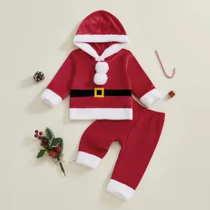 Girls Boys Santa Claus Costume Long Sleeve Hooded Sweatshirt with Pants Christmas Outfit Cosplay Costume