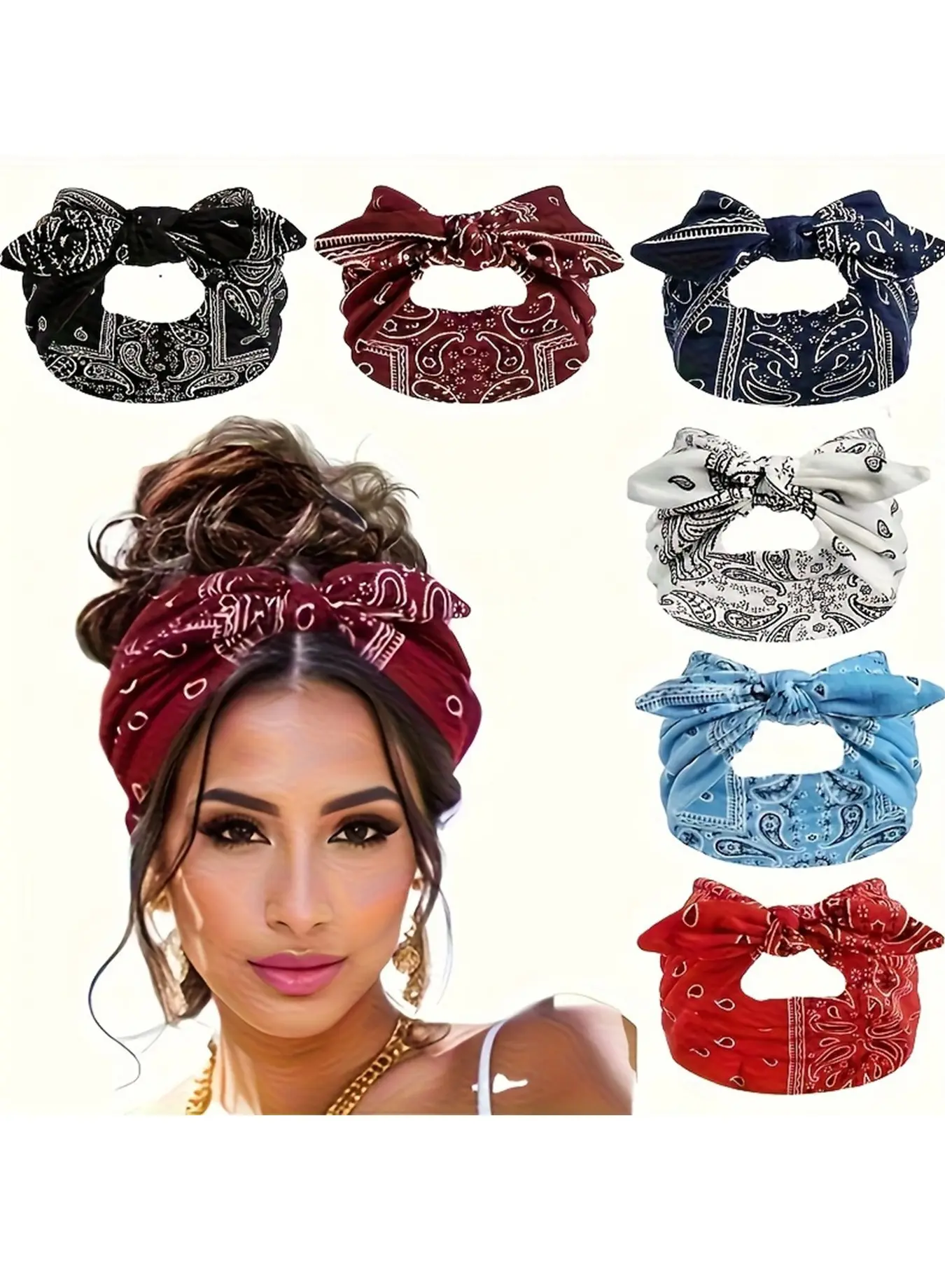 Boho Style Hair Band for Women, Vintage Bow Design, Bow Headbands, Elastic Cute Bunny Ears Headband, Fashionable All-Season Accessory, Hair Accessories