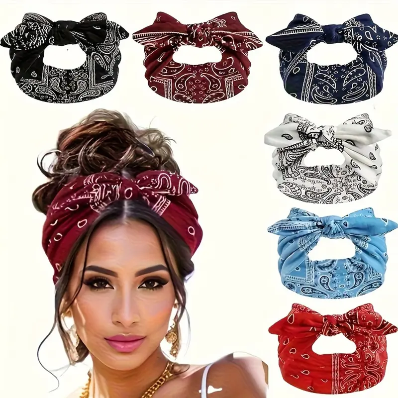 Boho Style Hair Band for Women, Vintage Bow Design, Bow Headbands, Elastic Cute Bunny Ears Headband, Fashionable All-Season Accessory, Hair Accessories