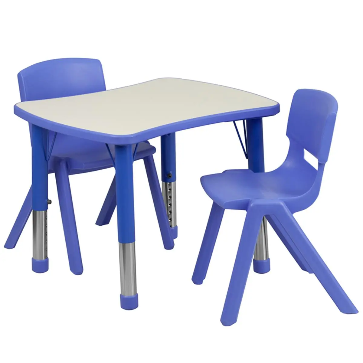 Flash Furniture YU-YCY-098-0032-RECT-TBL-BLUE-GG 21.875x26.625in. Rectangular Blue Plastic Adjustable Activity Table Set with 2 Steel Chairs, for Home & Commercial Use