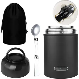 Thermo for Hot  & Drinks, Thermo Lunch Box, 17oz Vacuum Insulated  Container with Spoon&Drawstring Bag, Soup Thermo for Adults, Black