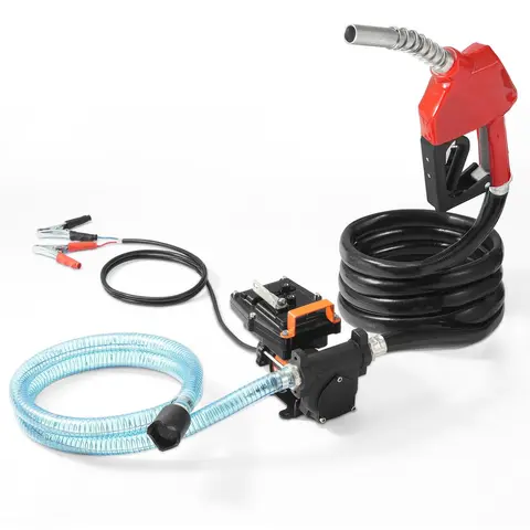 【summerfinds】VEVOR Fuel Transfer Pump, 12V DC 15 GPM 1/4 HP, Portable Electric Diesel Transfer Pump with Auto Shut-Off Fuel Nozzle, Long Inlet & Outlet Hose for Gasoline, Diesel, Kerosene, Methanol Blends