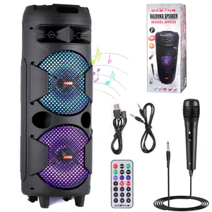 Portable Wireless Bluetooth Speaker Daul 8 inch Subwoofer indoor Outdoor Party Sound Box With microphone Remote Control AUX FM LED