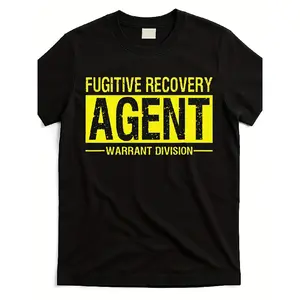 Men's & Women's Fugitive Recovery Bail Agent Costume T-Shirt - 220gsm Pure Cotton Retro Badge Design with Bail Bonds Graphic - All-Season Round Neck Tee for Events & Themed Parties