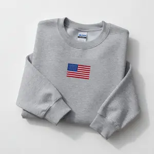American Flag Embroidered Unisex Sweatshirt, Patriotic USA Crewneck, 4th of July Outfit for Him or Her
