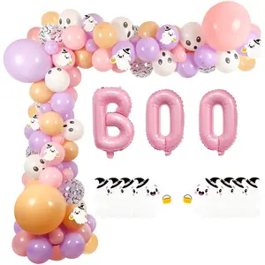 Halloween Balloon Arch Garland Kit, 129Pcs 18" 10" 5" Balloons Decorations With Boo Foil Balloon Ghost-Pattern Card For Baby Shower Decorations Halloween-Day Party Supplies