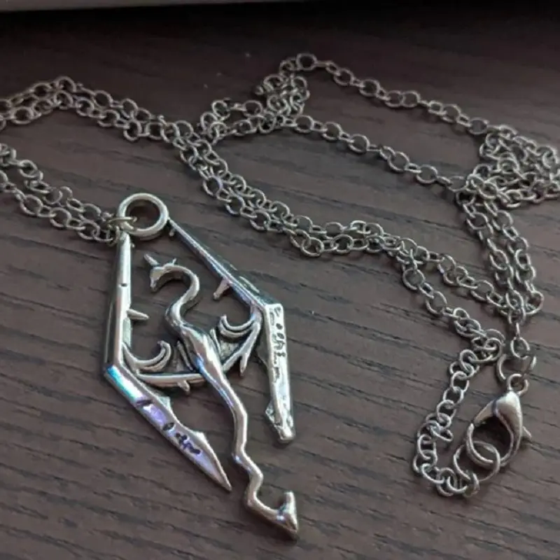 Dragon Charm Necklace with Prismatic Alloy Pendant - Viking-Style Emo Dark Fantasy Jewelry for Men, Games-Inspired Gothic Necklaces