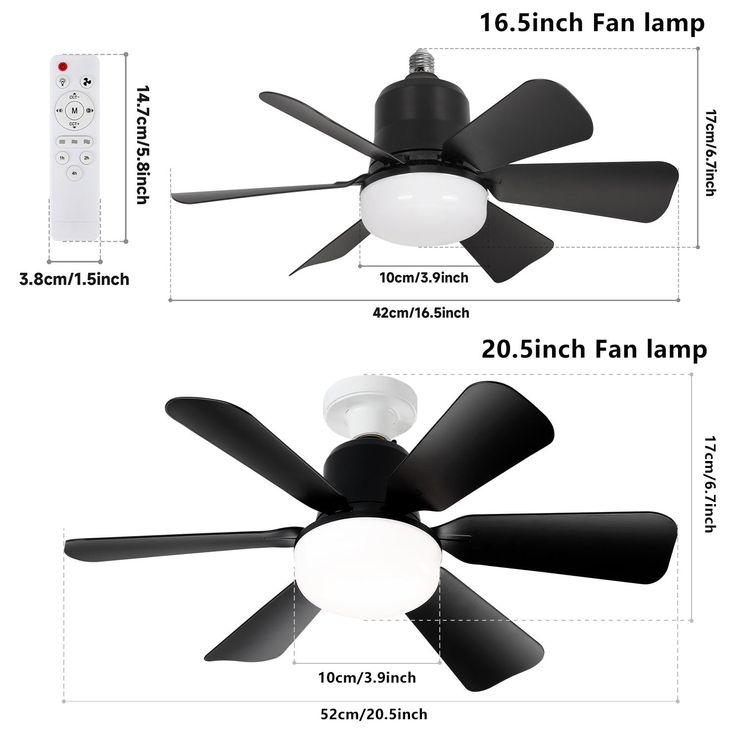 16.5-inch fan light with remote control, three color dimming modes, suitable for bedroom/kitchen/dining room/study/garage