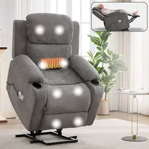 Aobtkel®Infinite Position Single Motor Up to 350 LBS Power Lift Recliner Chair for Elderly, Heavy Duty Motion Mechanism with 8-Point Vibration Massage and Lumbar Heating, Cup Holders, Grey#Summervibes