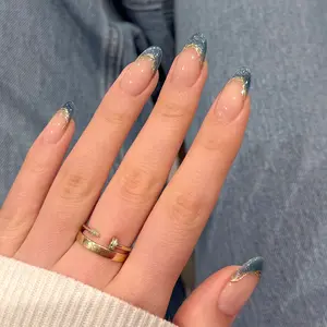 24pcs Almond Shape French False Nails Set, Simple Design, Includes Nail Buffer & Jelly Glue Press-On Accessories Kit, Fake Nails Kit