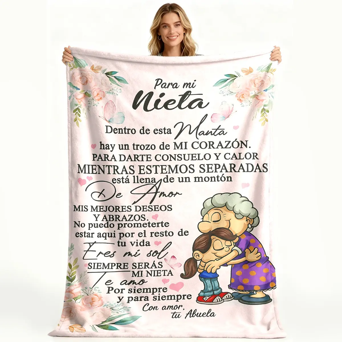 Personalized Pink Flower Throw Blanket - Super Soft Anti-Static HD-Printed, Wrinkle Resistant, Butterfly Print, Love Quotes, Multi-Size, Easy to Clean for Adults, Floral Bedding, Couch/Bed/Outdoor Use, All Seasons
