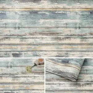 17''x120'' Blue Rustic Wood Paper Self-Adhesive Removable Peel and Stick Wallpaper Vinyl Decorative Wood Plank Film Vintage