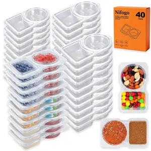 40 sets Reusable Snack Containers 2 Compartment Condiment Container With Lids Snackle Box Container Portion Control for Refrigeration Sauce,Outdoor Takeaway,Travel