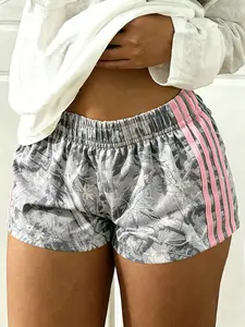 Women's Vintage Summer Leaf Print Stripes Shorts, Soft Breathable Fabric, Loose-Fit Casual Pants for Daily Wear, Outdoor Adventures, Parties