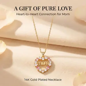 Pink & White CZ Heart Necklace for Mom | 14K Gold Filled Gift for Grandma & Mother, Hypoallergenic | Mother’s Day Birthday Present for Women