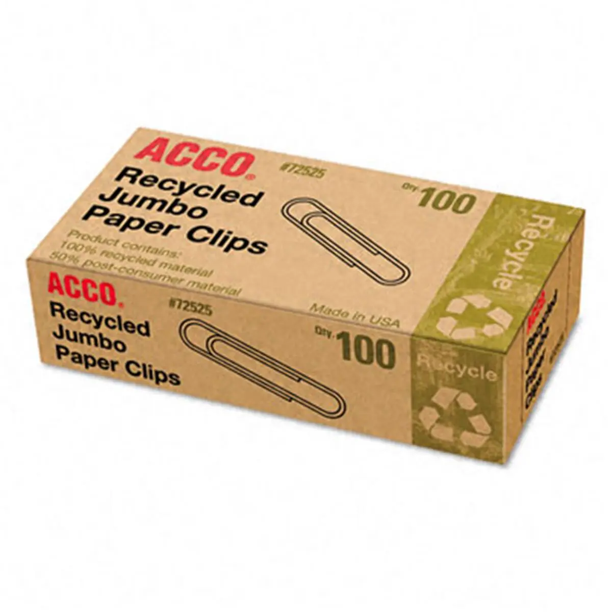 ACCO Recyclable Jumbo-Size Paper Clips - 100-Count Box, Office Accessories, Sustainable Office Equipment Part