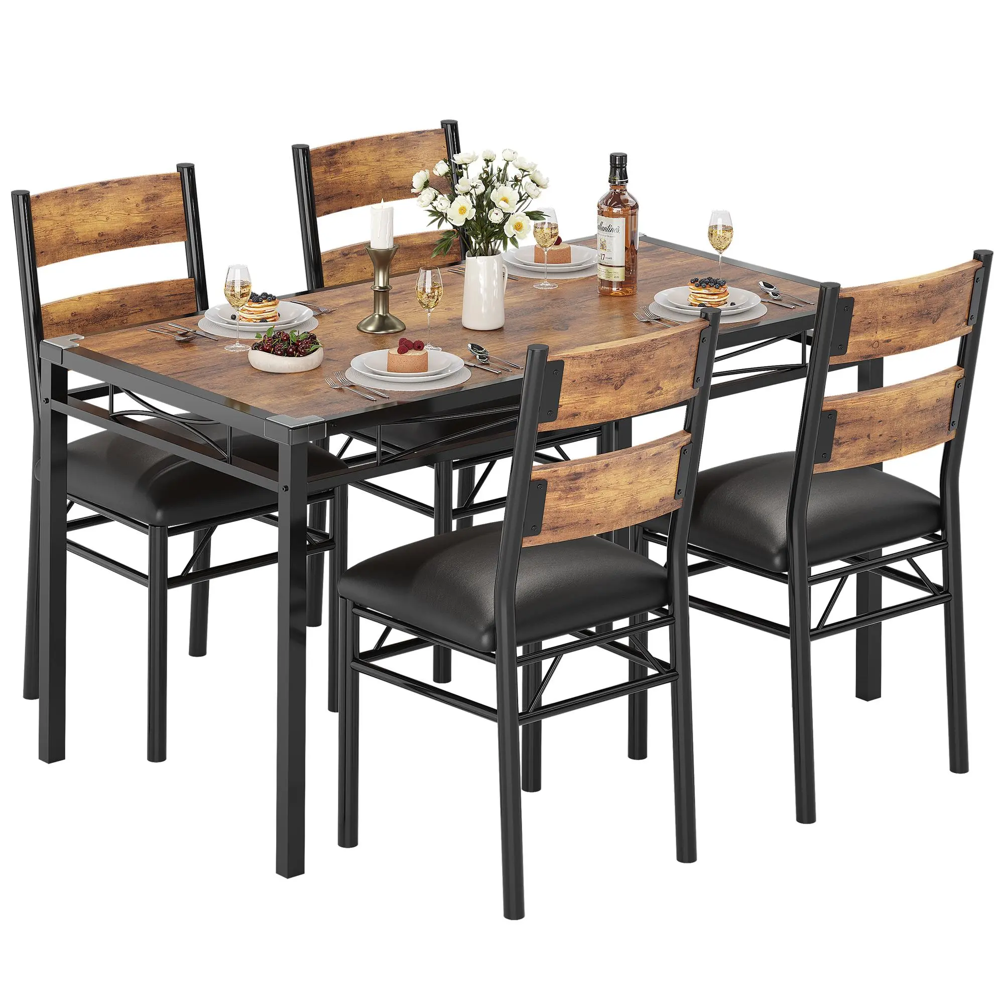 Garvee New Upgraded Dining Table Chair Set [1 Table+2 Chairs or 1 Table+4 Chairs] with Sturdy Metal Legs and Thickened Steel Frames, Space-Saving Design with PU Upholstered Chairs,