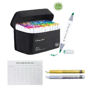 Double Tips Alcohol Markers Set, 1 Set Including Marker Pens & Chart & Metallic Highlighter Pen, Art Supplies Kit, Dual Tip Highlighters