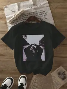 Scream Ghostface Love Gesture | Scream Scream Retro Printed T-shirt, Romantic Contrast of Ghostface